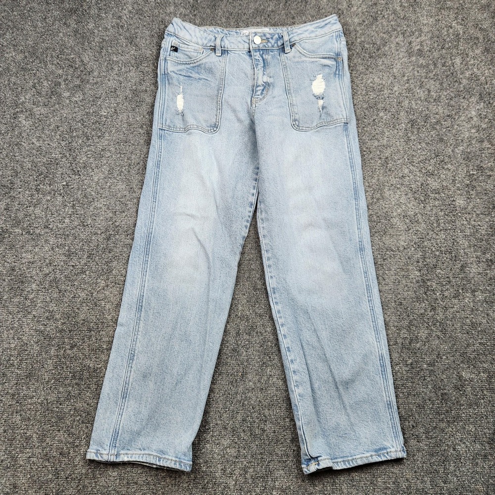 KanCan Jeans Womens 28 Light Wash Blue High Rise Straight Distressed Denim‎